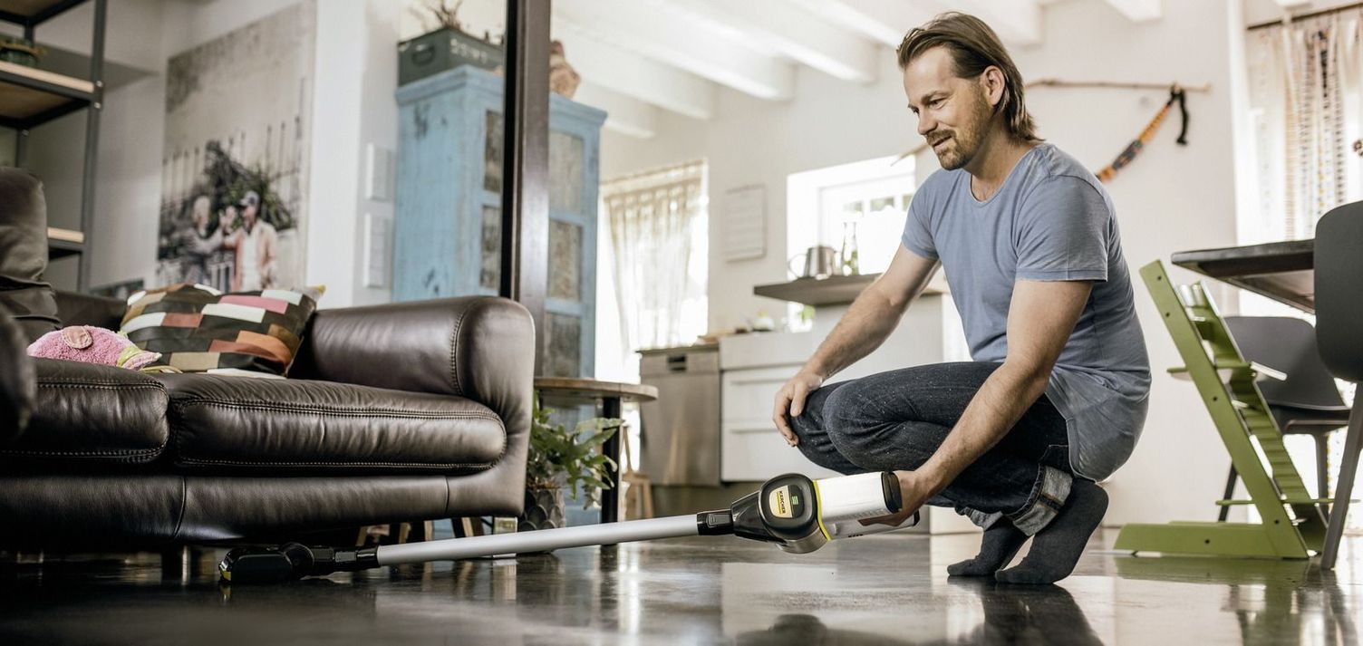 Vacuuming in the living room