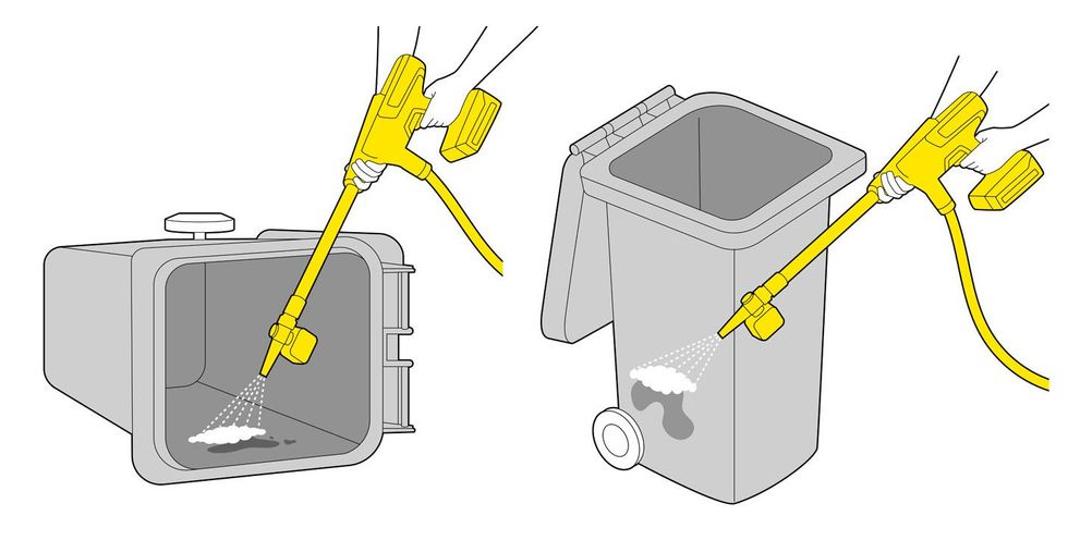 Remove stubborn odours Illustration: Bin cleaning with a Kärcher foam nozzle