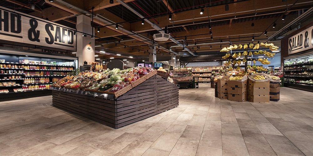 A grocery store with clean floors