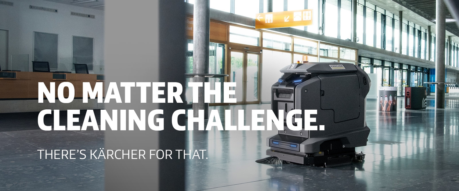 Cleaning Solutions for the Transportation Industry A KIRA autonomous floor scrubber cleans in an empty transit terminal.