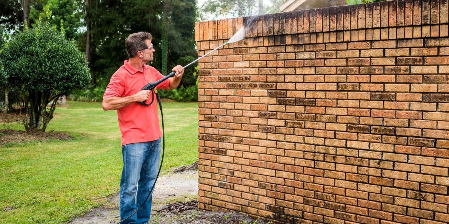 Karcher Gas Pressure Washer Cleans Brick Wall