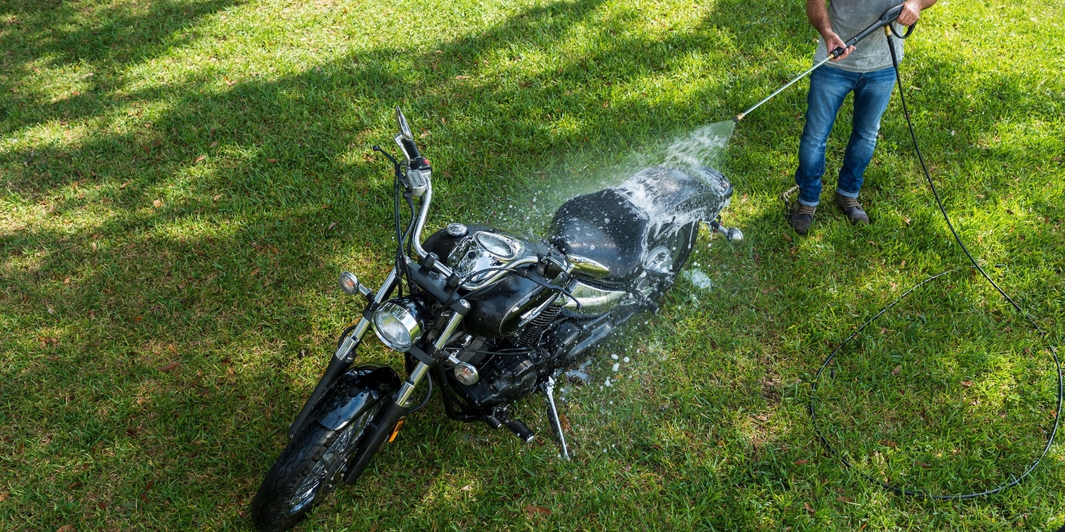 Karcher Gas Pressure Washer Cleans Motorcycle