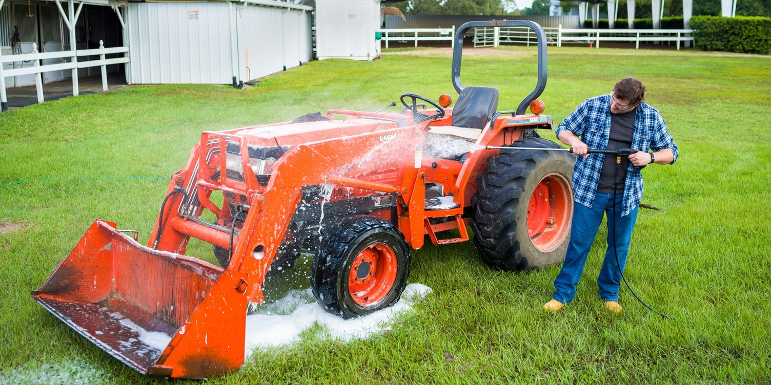 Karcher Gas Pressure Washer Cleans Tractor