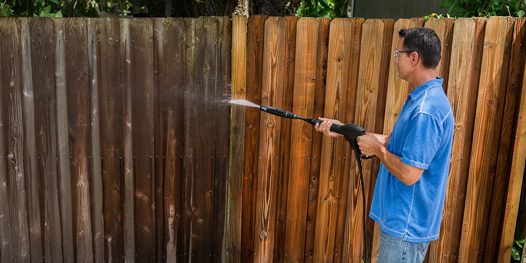 Karcher Premium Electric Pressure Washer Cleans Wood Fence