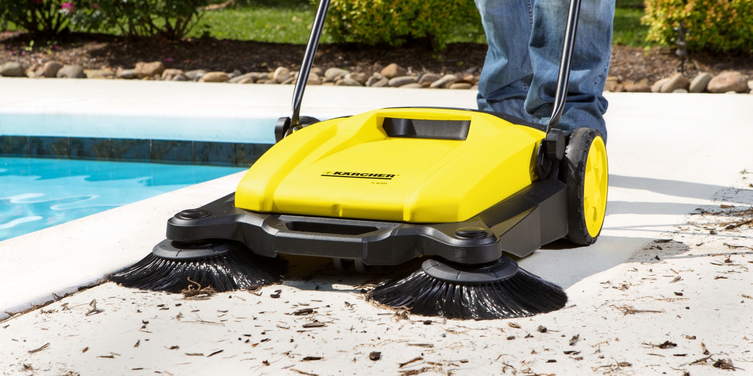 Karcher S650 Push Sweeper Picks Up Debris