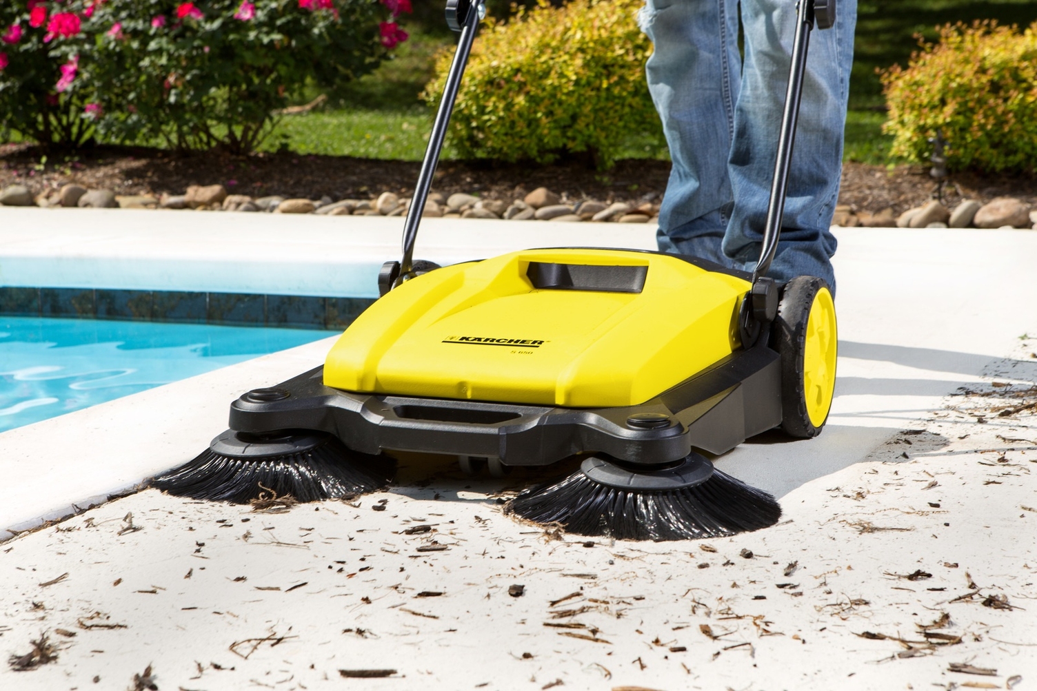 Karcher S650 Push Sweeper Picks Up Debris