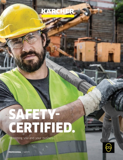 Cover of the Kärcher Safety-Certified Equipment brochure.