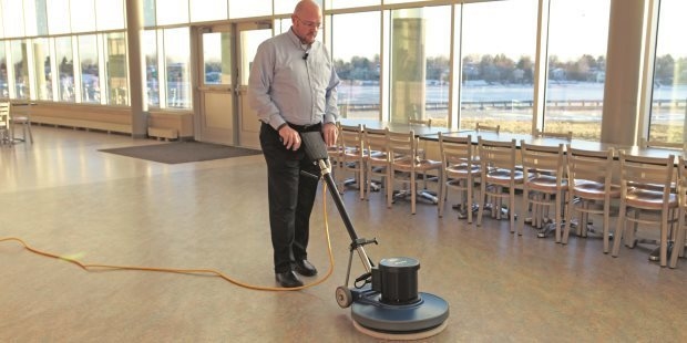 Common Areas Restoring schools floors with a Karcher burnisher.