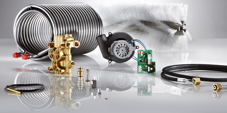 A dramatic photo of commercial cleaning parts and accessories.