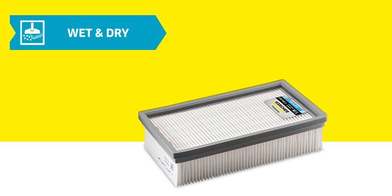 Wet/Dry flat pleated filter for wet and dry applications.