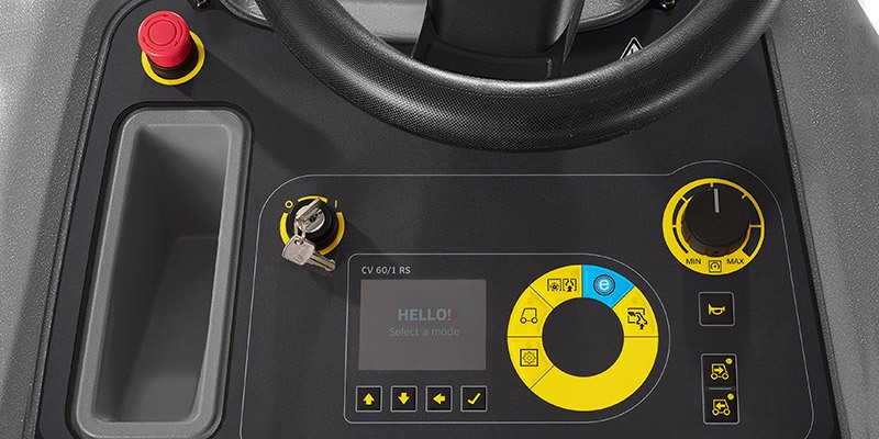 close-up view of intuitive controls on a Chariot stand-on scrubber
