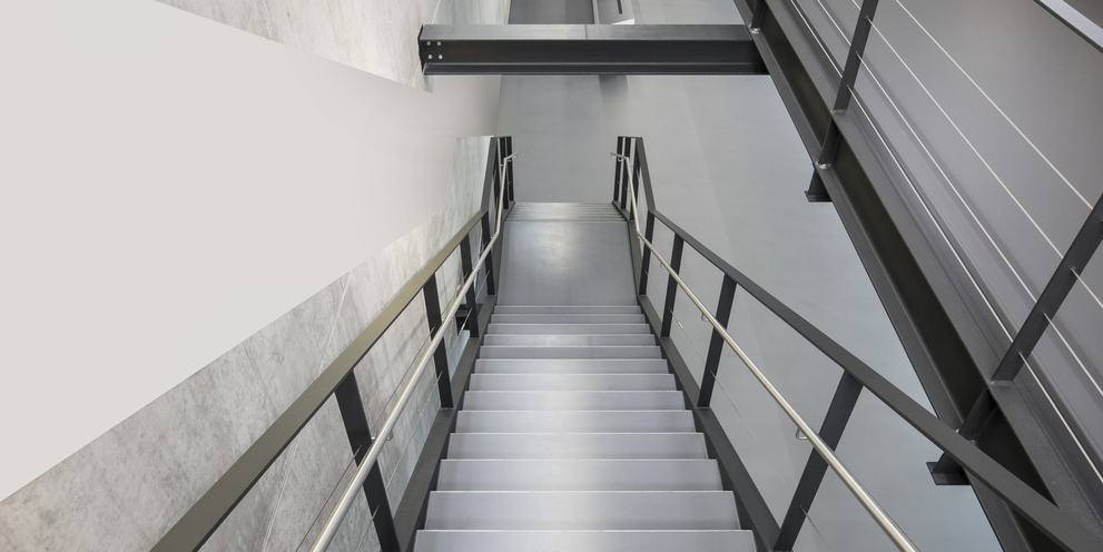 Looking down a flight of stairs