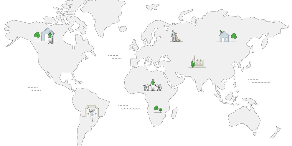 Interactive world map showing an overview of Kärcher's sustainability projects.
